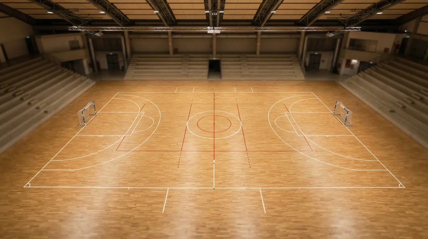 Campo di futsal indoor con dimensioni di quaranta per venti metri