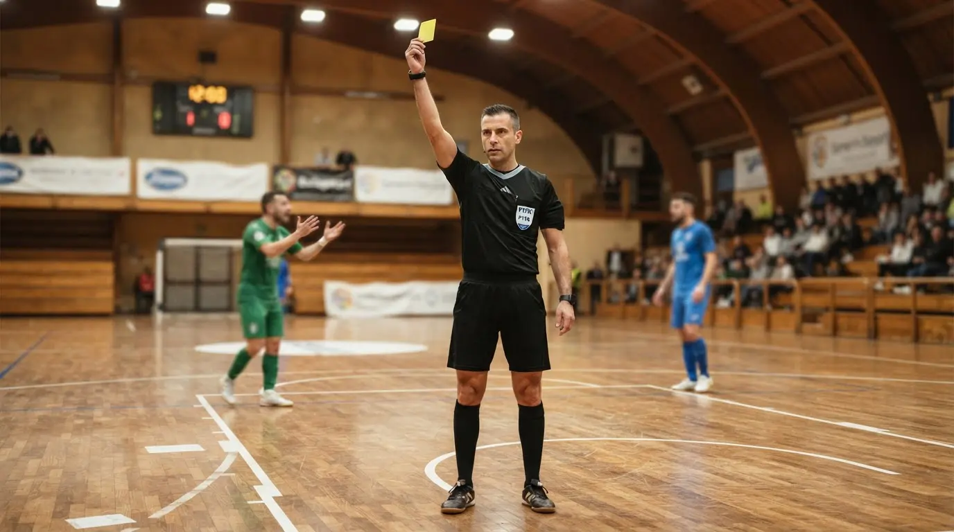 Arbitro di futsal estrae il cartellino in un'azione legata ai mercati particolari