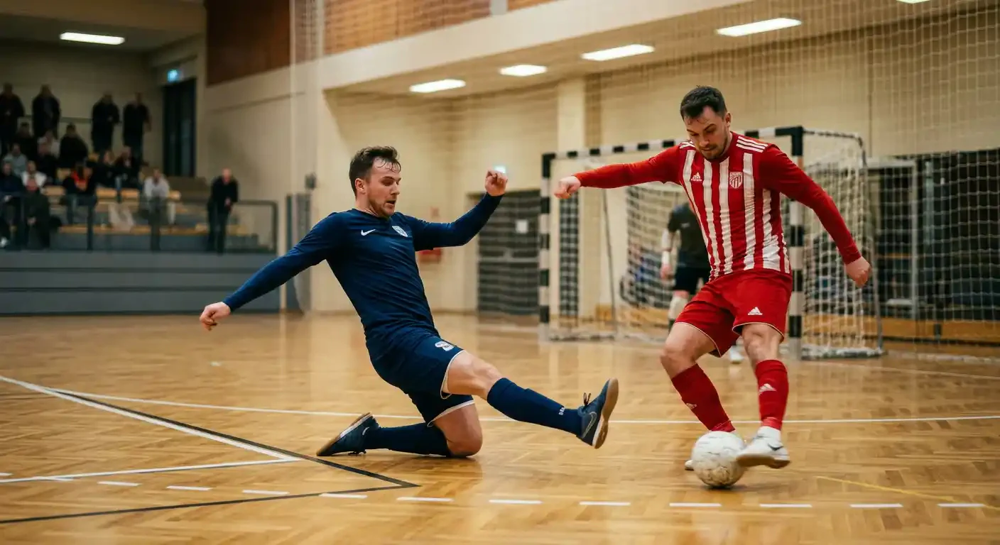 Azione di gioco durante una partita di futsal su parquet indoor