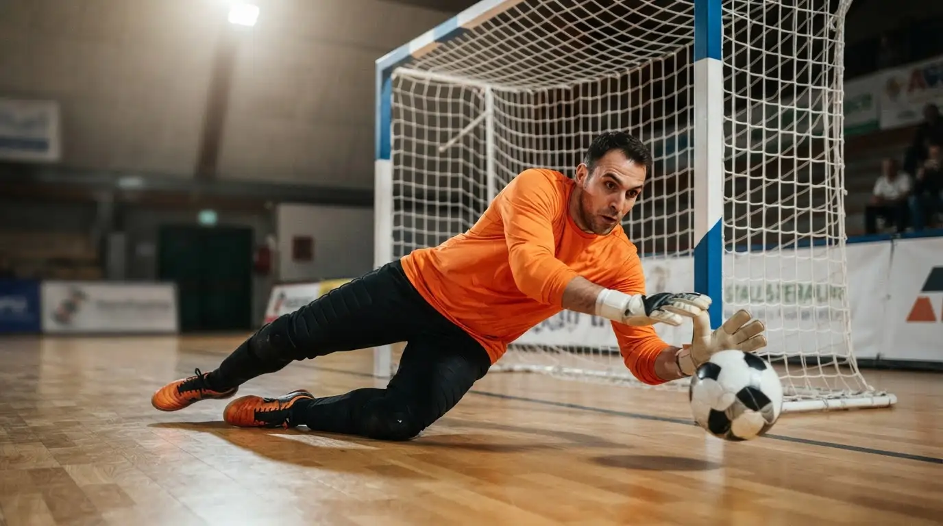 Mercato Goal/No Goal nel calcio a 5 con il portiere impegnato in parata sul tiro
