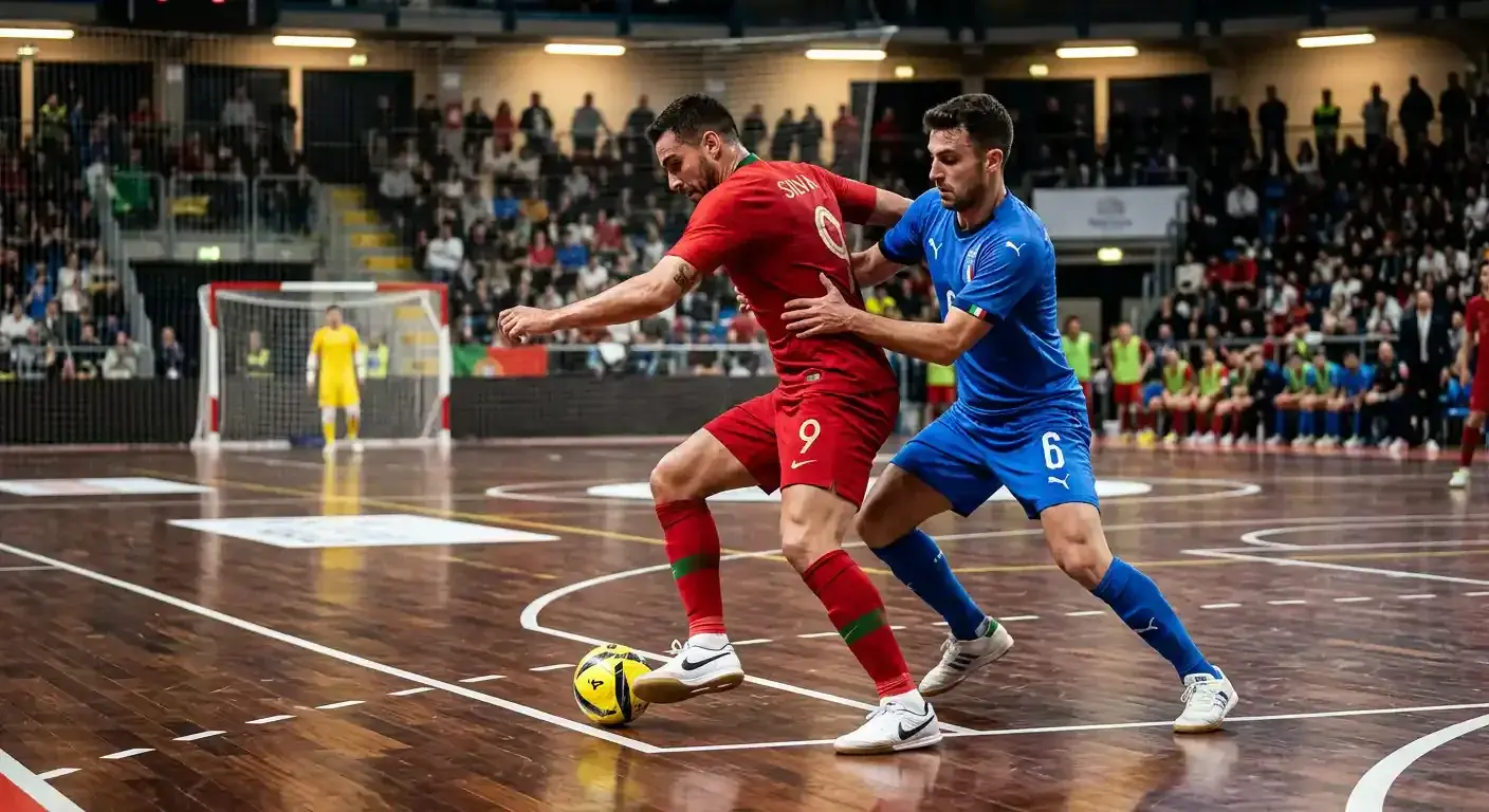 Azione di gioco tra Italia e Portogallo al Futsal Euro 2026
