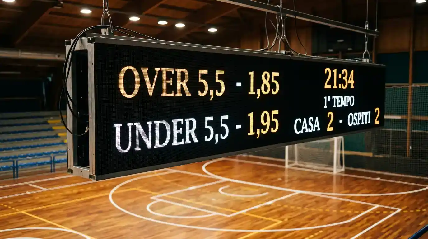 Tabellone con quote Over Under in una partita di calcio a 5