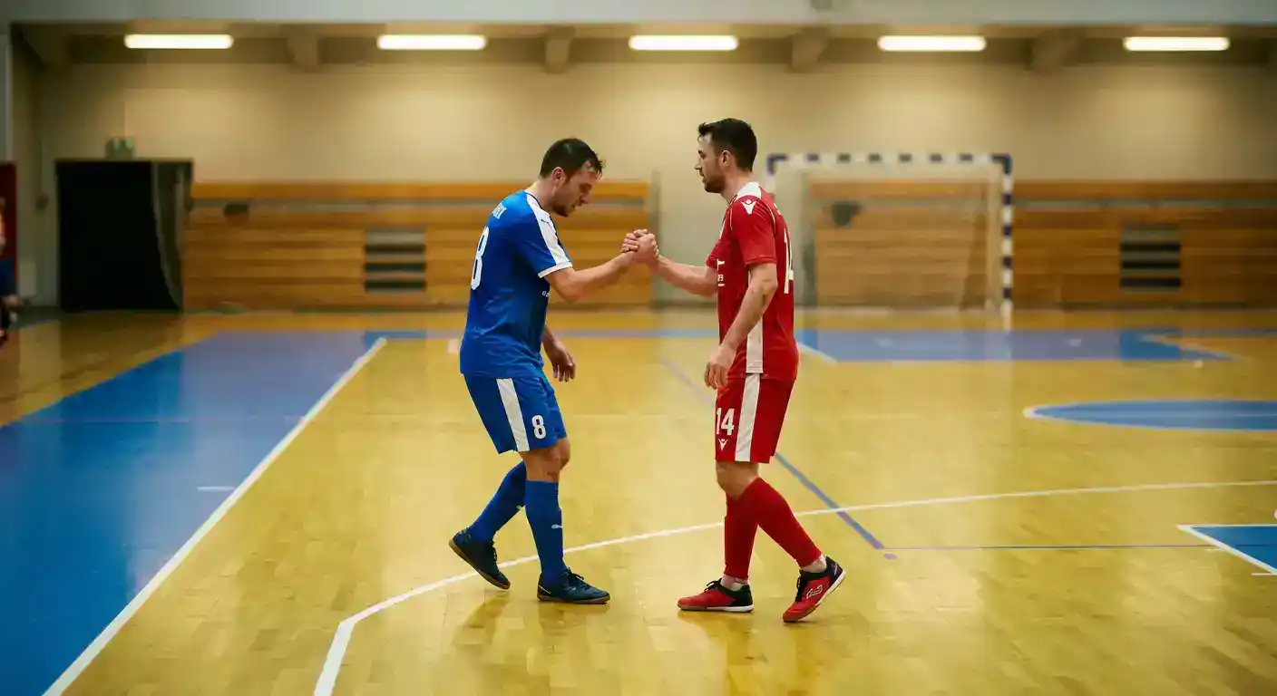 Giocatori di calcio a 5 si stringono la mano dopo un pareggio