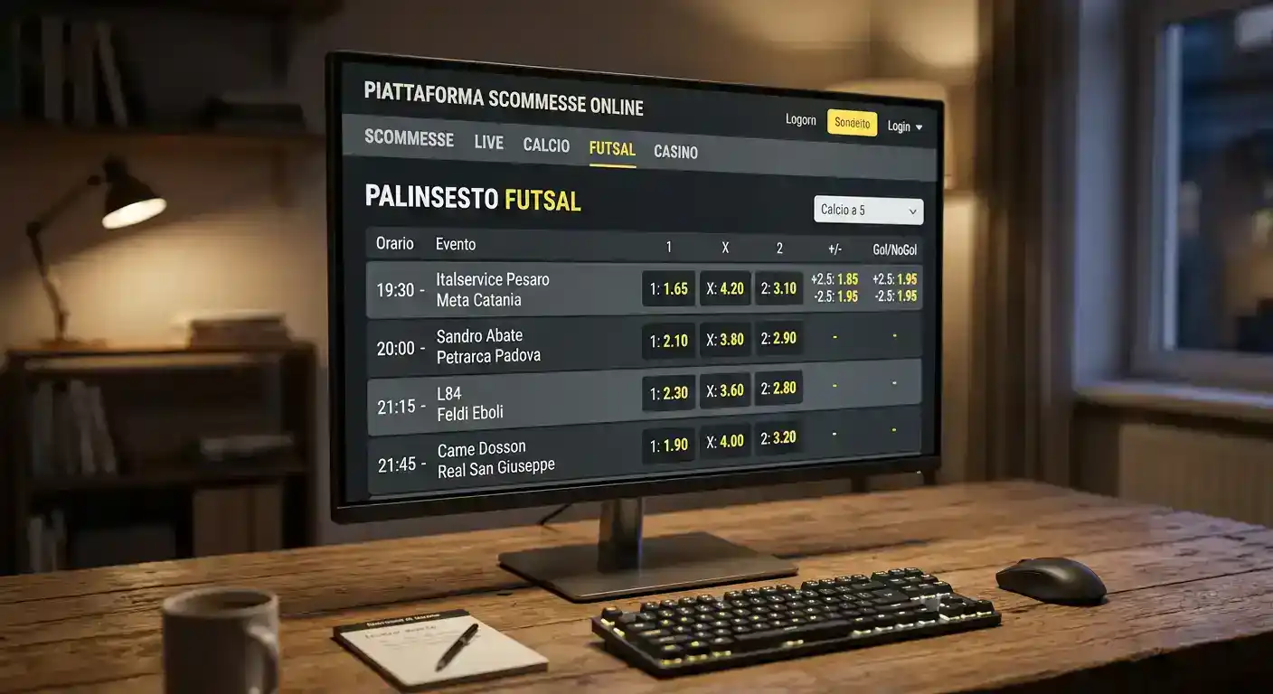Piattaforma di scommesse online con palinsesto di calcio a 5