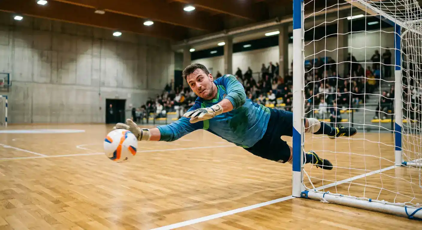 Parata decisiva di un portiere di calcio a 5 nel finale di partita