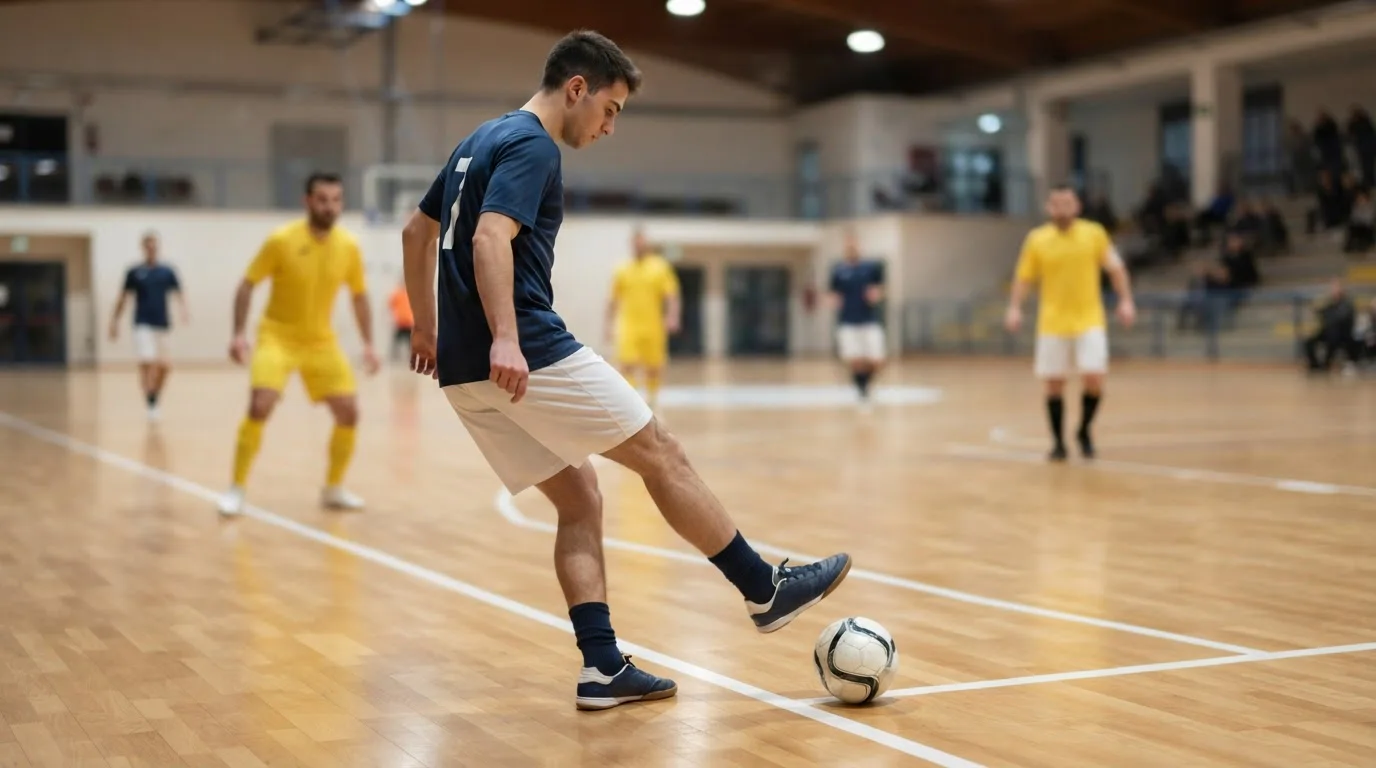 Rimessa laterale battuta con il piede secondo il regolamento del calcio a 5