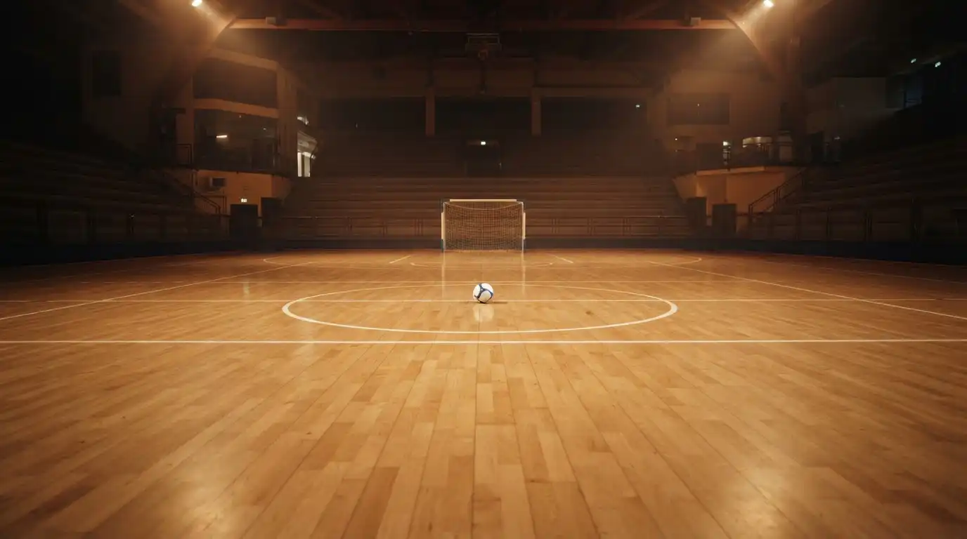 Parquet di un palazzetto indoor pronto per una partita di calcio a 5