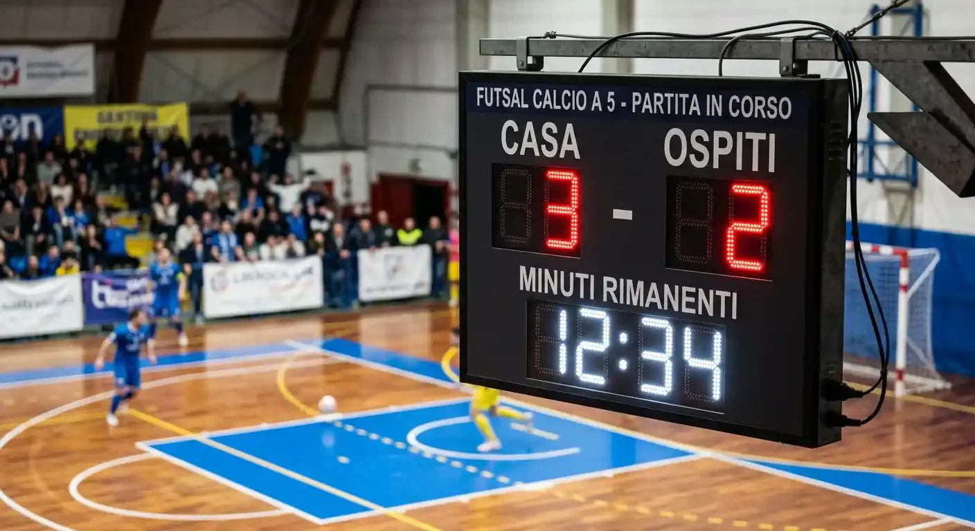 Tabellone elettronico con punteggio di una partita di calcio a 5