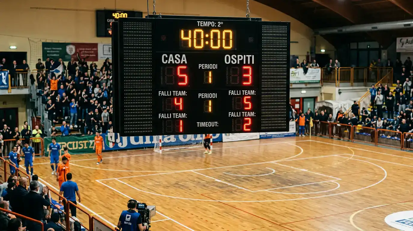Tabellone con punteggio elevato di una partita di calcio a 5